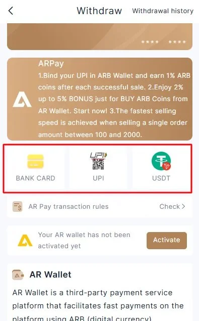 select the withdraw payment transfer option